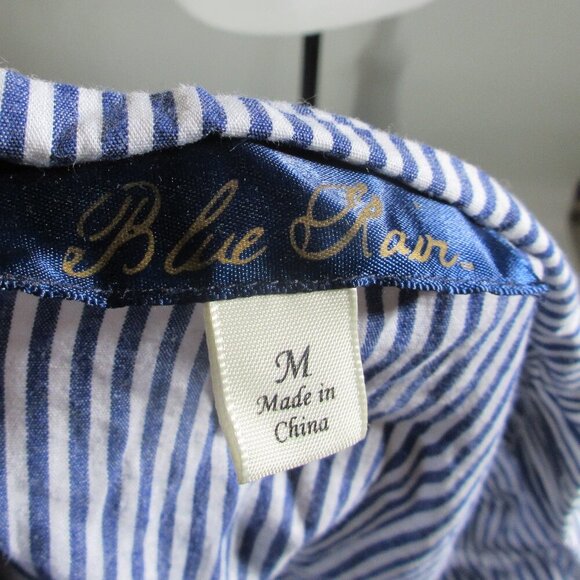 Blue Rain Women's Blue White Striped Floral Off Shoulder Blouse Size Medium - Picture 2 of 7